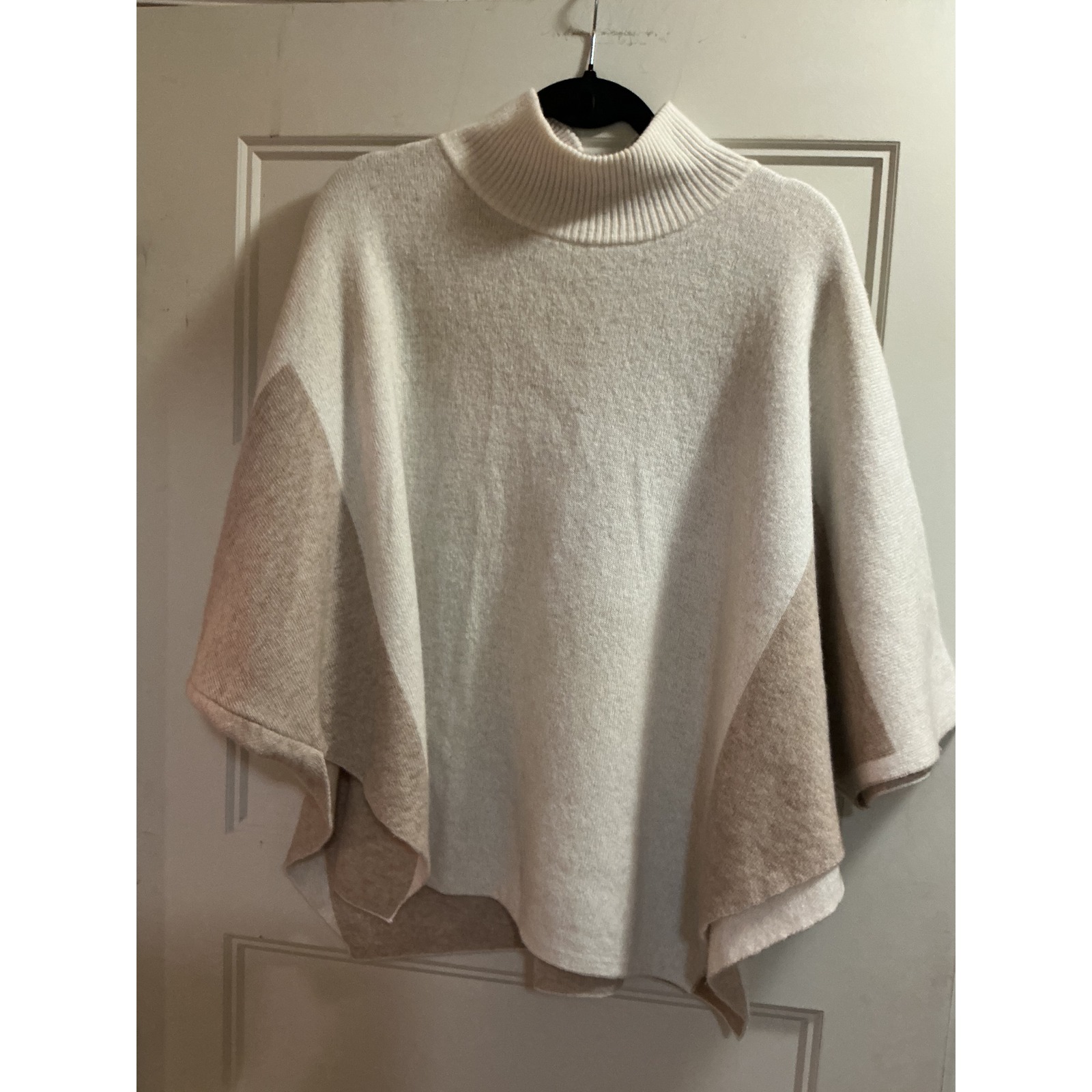 Note Di Anita Italy Merino Wool Cashmere Colorblock Poncho Sweater Mock Neck Os